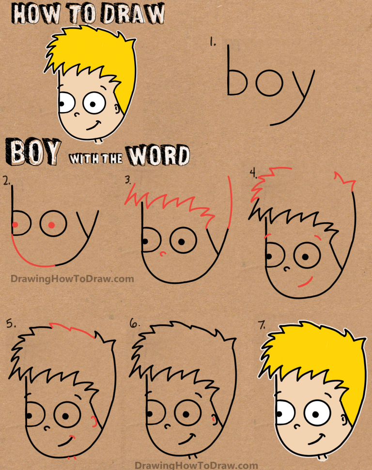 How to Draw a Cartoon Boy with the word Boy Easy Tutorial for Kids