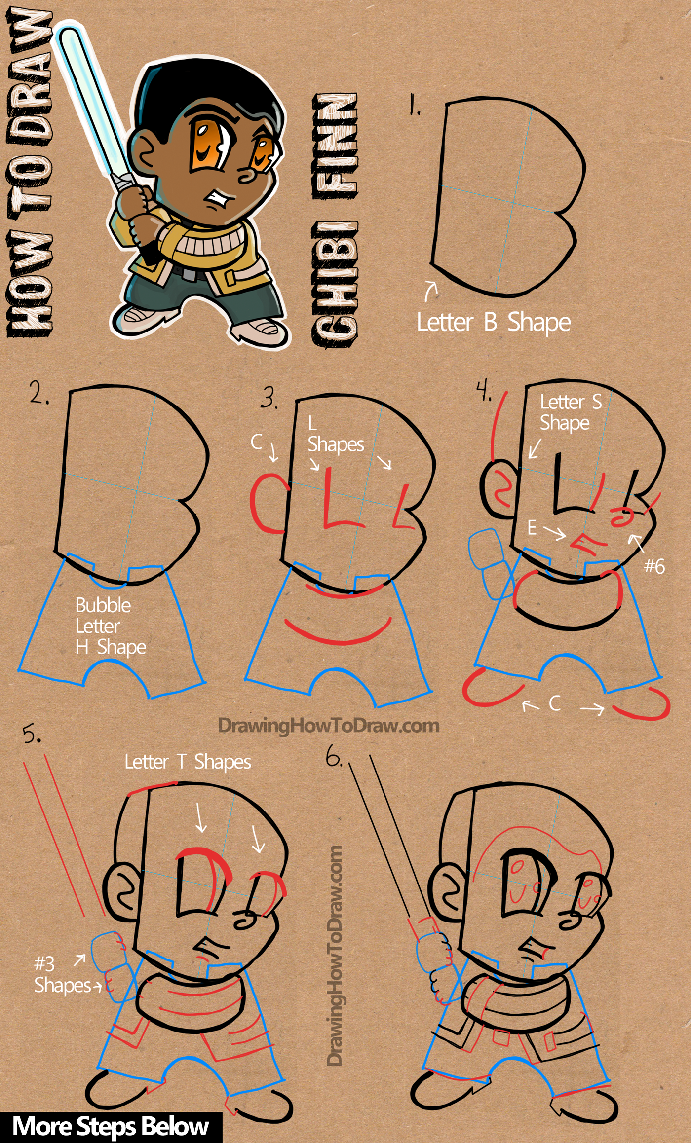 How to Draw Chibi Cartoon Finn from Star Wars The Force Awakens Step by Step Drawing Tutorial