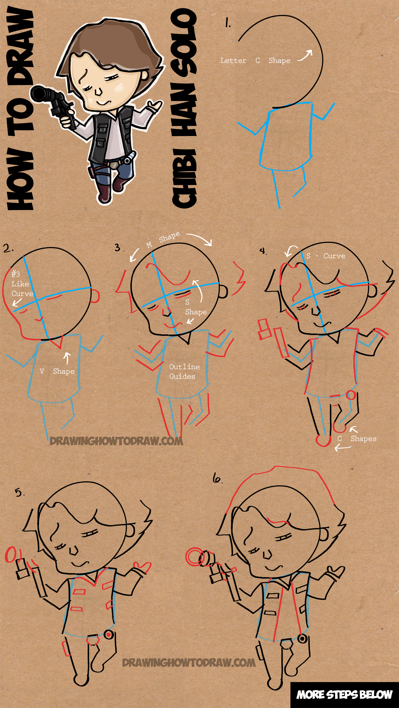 How to Draw Chibi Cartoon Han Solo from Star Wars with Easy Steps Drawing Lesson