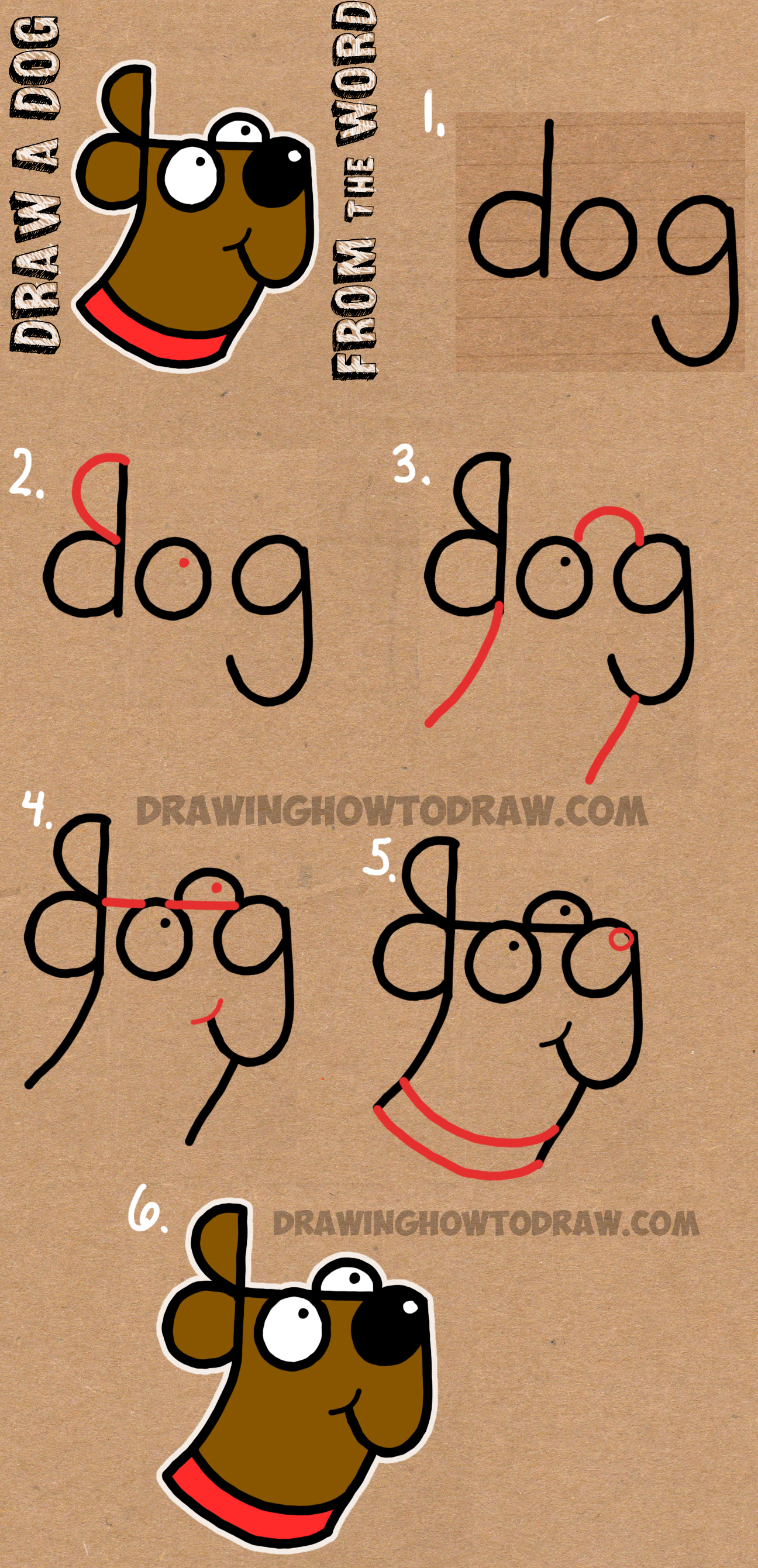 How to Draw a Dog from The Word Dog - Easy Step by Step Drawing Tutorial for Kids - How to Draw