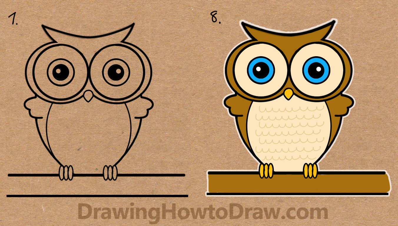 How to Draw Cartoon Owls fromthe Word Owl Simple Step by Step Drawing Tutorial for Kids