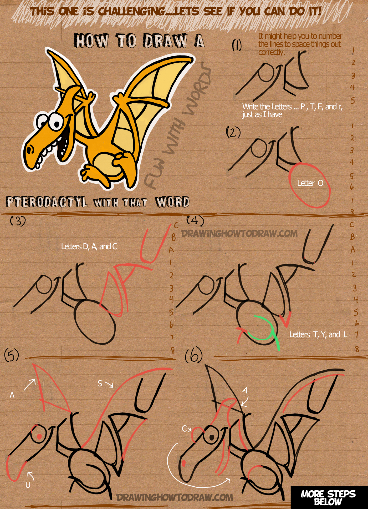 How to Draw Cartoon Pterodactyls Using the Word Step by ...