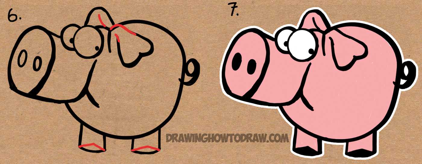 Drawing cartoon pig with the word pig