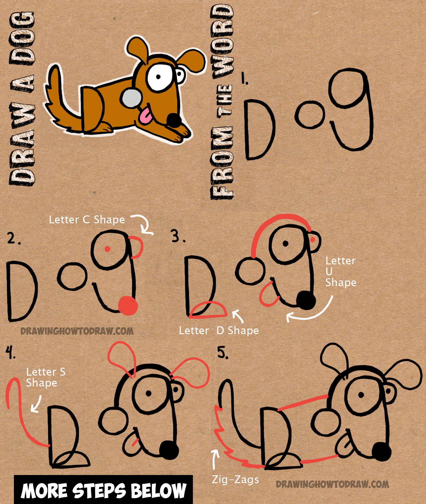 how to draw cartoon dogs with word DOG easy step by step drawing tutorial