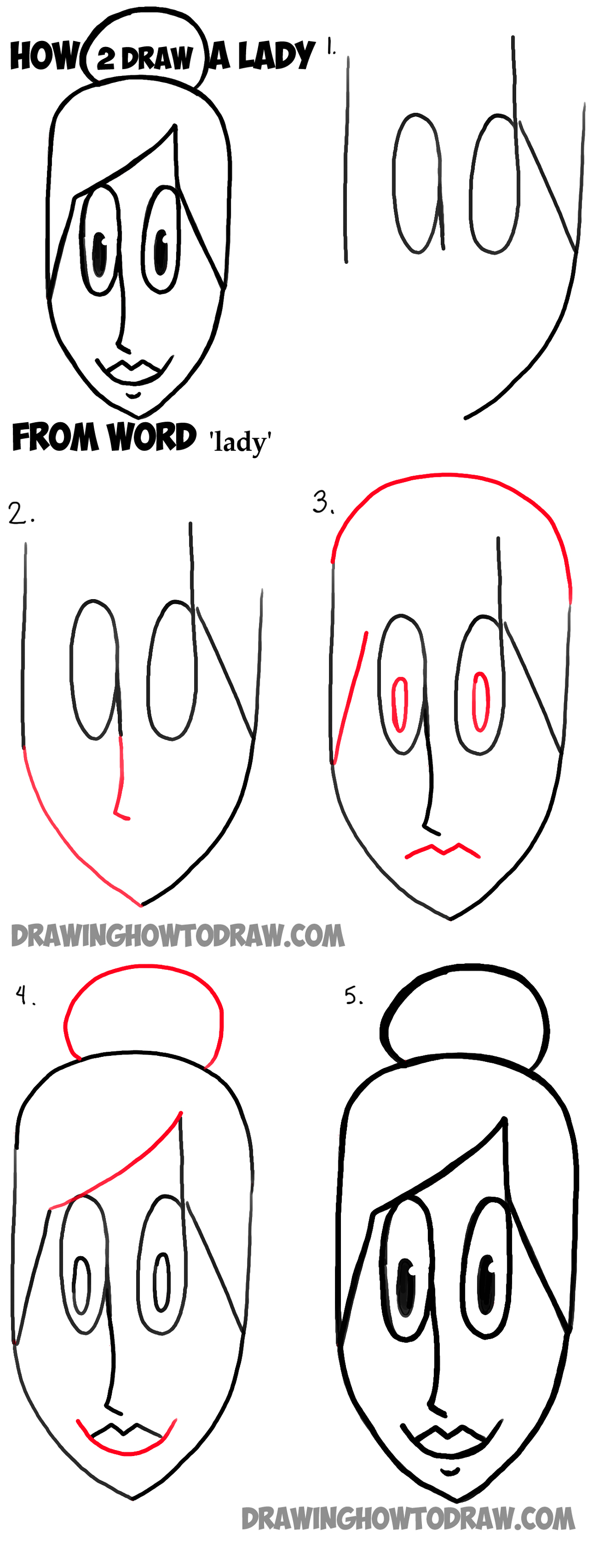 How to Draw a Woman or Lady from the Word Lady Simple Step by Step Tutorial for Kids