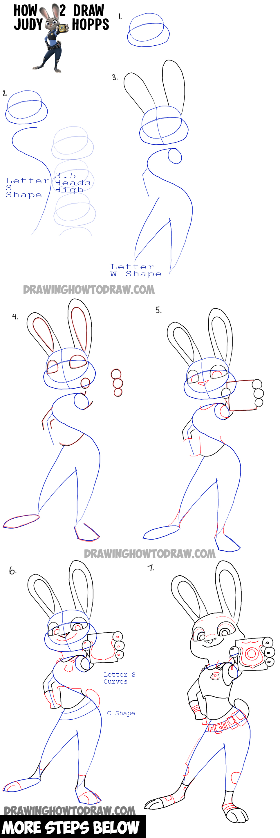 Learn How to Draw Judy Hopps from Zootopia : Simple Steps Drawing Lesson