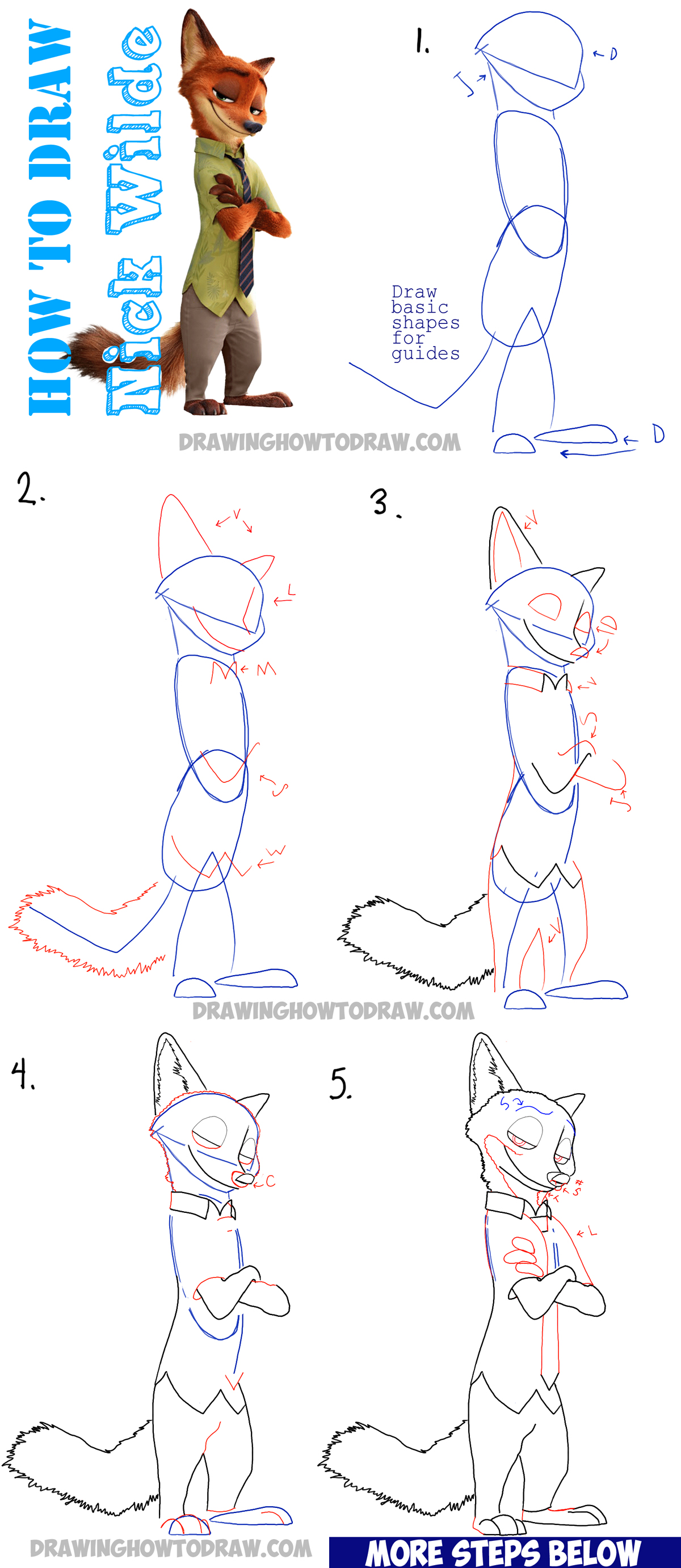 Learn How to Draw Nick Wilde from Zootopia - Simple Steps Drawing Lesson