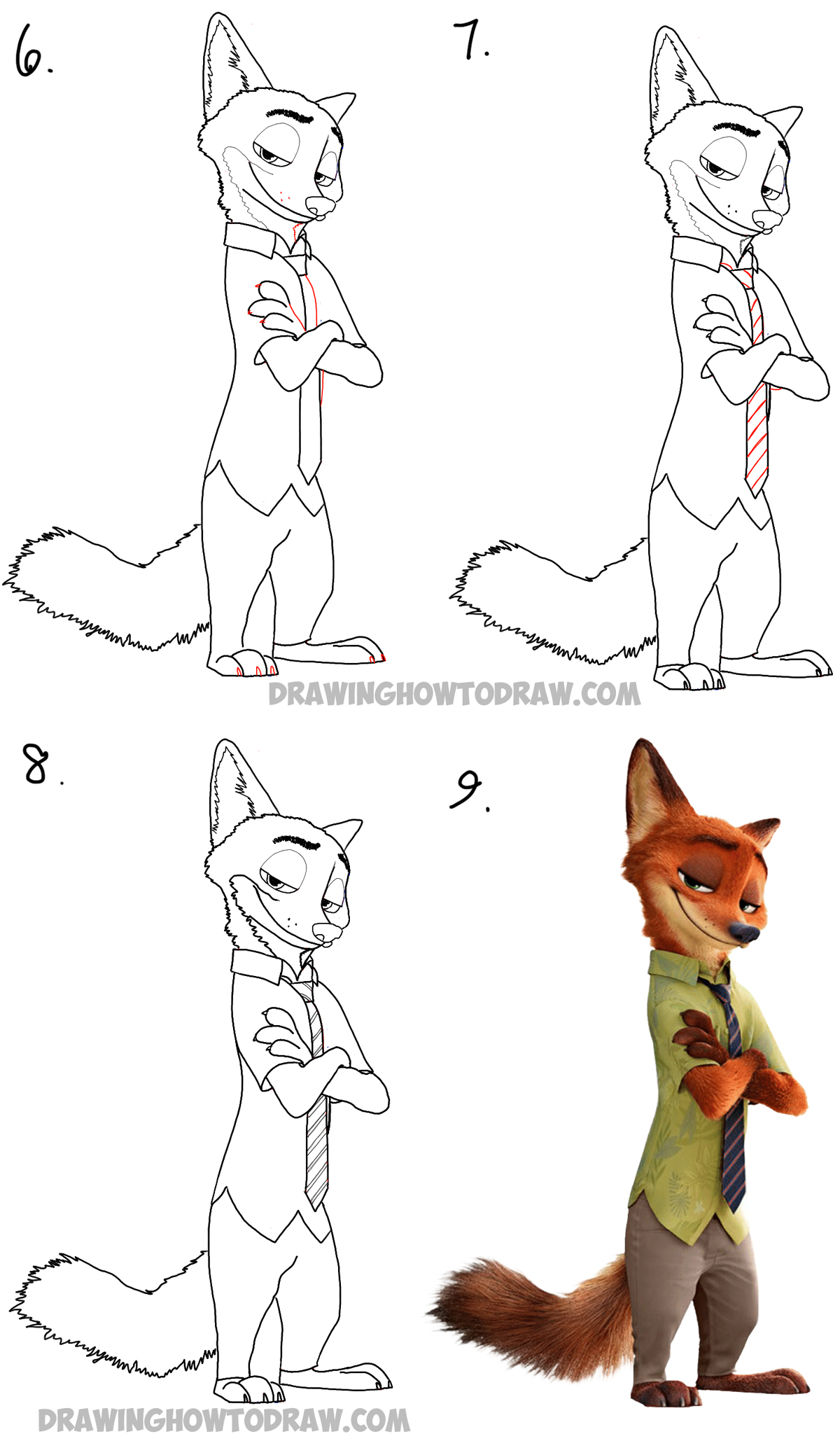 Learn how to draw Nick Wilde from Zootopia Simple Steps Drawing Lesson