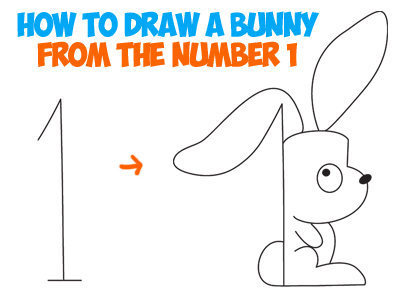 how to draw a cartoon bunny rabbit with the number one - cartoon drawings