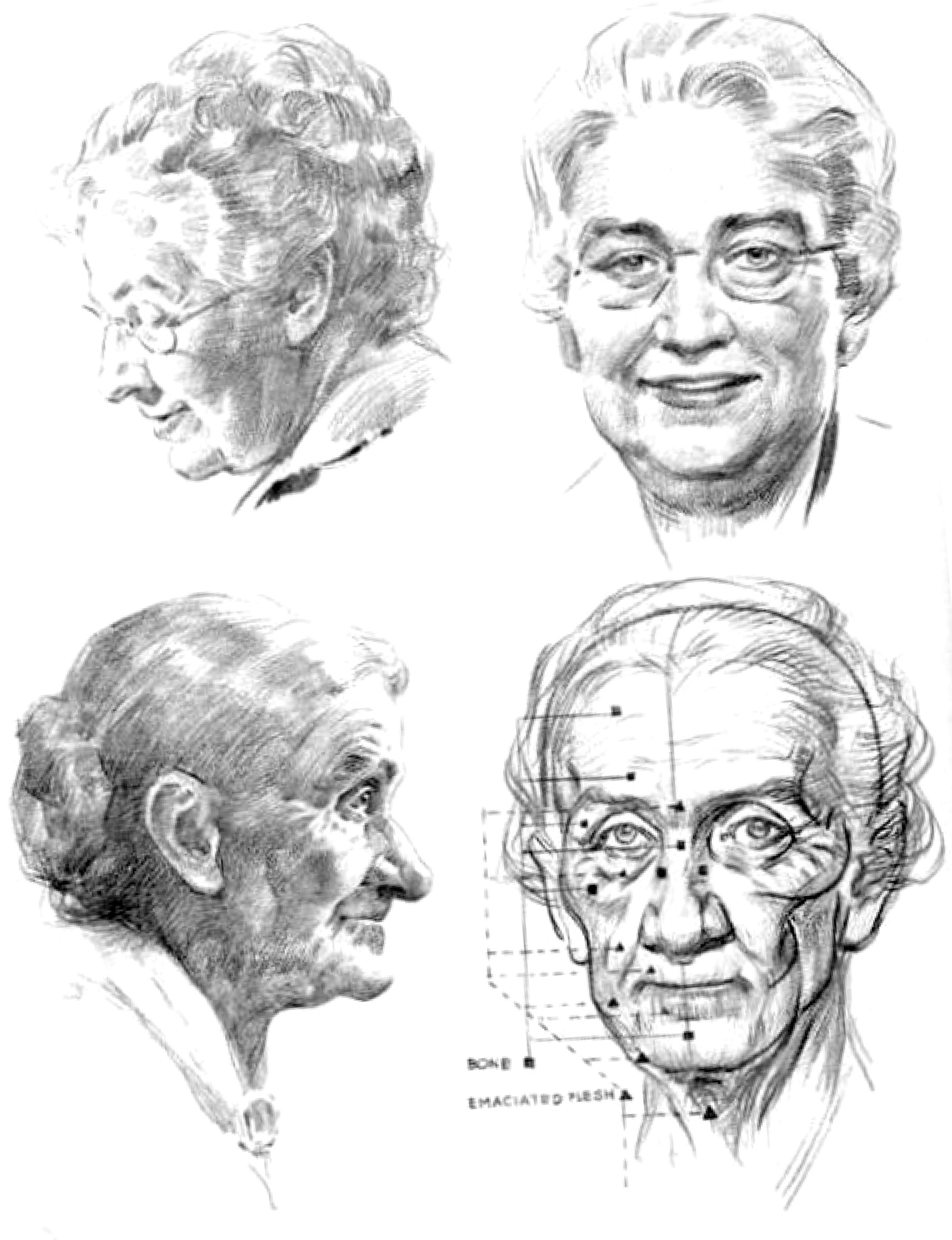 how to draw old elderly aging women's faces