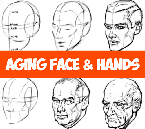 How to Draw Aging Faces and Hands and Where to Draw Wrinkles on the Head and Face Tutorial