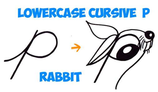 how to draw cartoon rabbit from cursive letter p