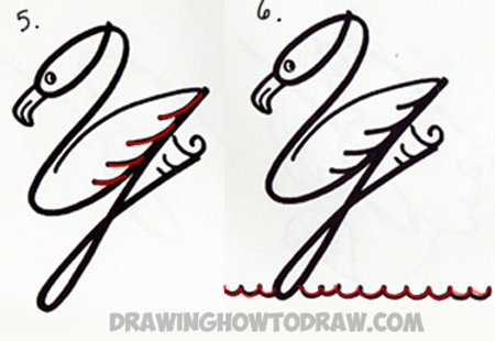 drawing cartoon flamingos from capital cursive letter y