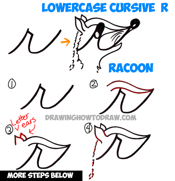 How to Draw a Raccoon from a Lowercase Letter R - Easy Step by Step Drawing Lesson for Kids