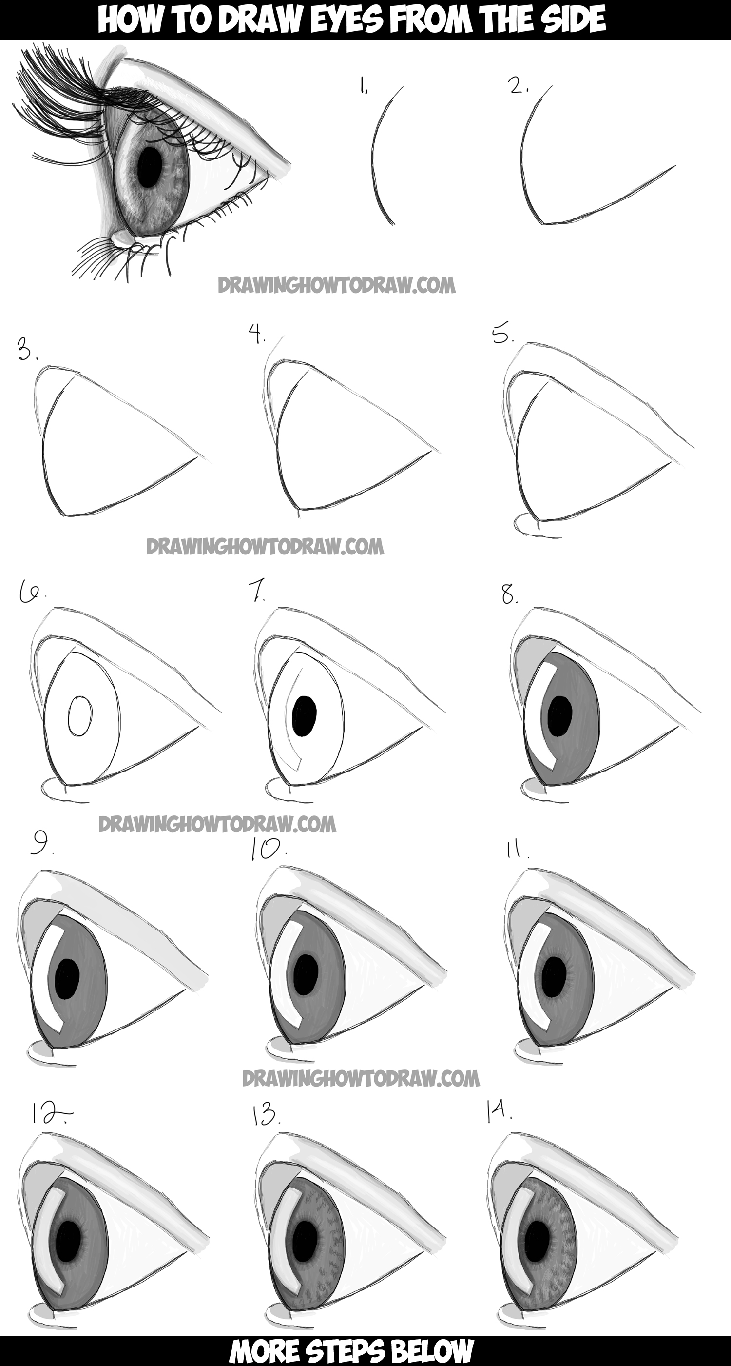 værdighed forkæle Demonstrere How to Draw Realistic Eyes from the Side Profile View - Step by Step  Drawing Tutorial - How to Draw Step by Step Drawing Tutorials