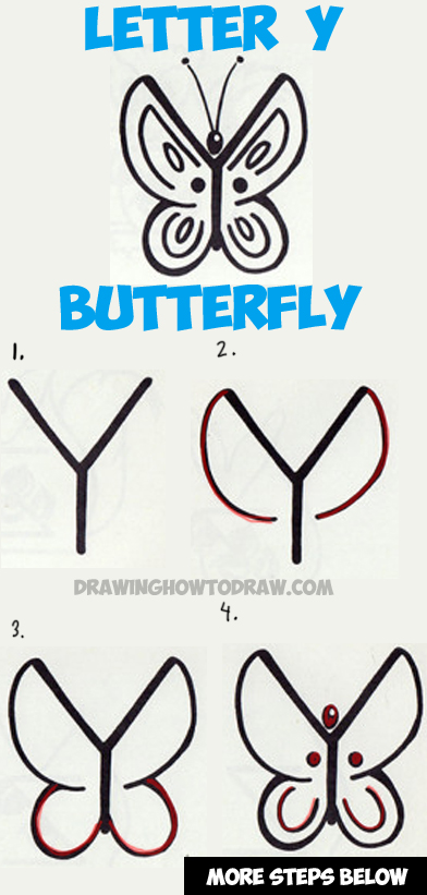 How to Draw a Butterfly from the Letter Y - Easy Step by Step Drawing Tutorial for Kids