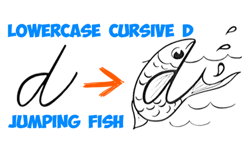 how to draw a cartoon fish from a cursive letter d