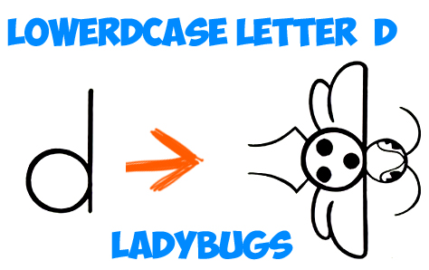 Drawing cartoon ladybug from cartoon letter d with easy steps