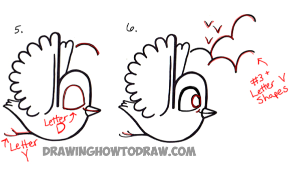 learn to draw a cartoon bird from a lowercase letter h in simple steps