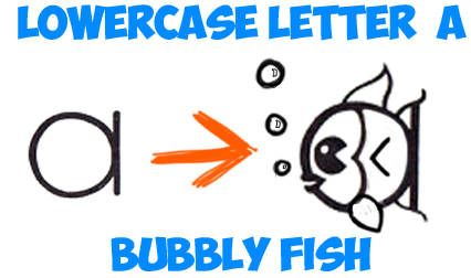 Drawing a cartoon fish from lowercase letter a easy steps tutorial