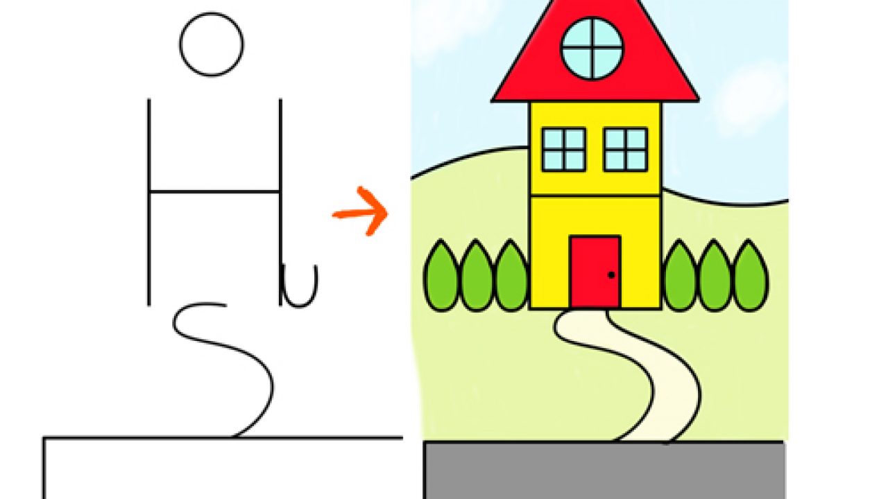 How to Draw a Cartoon House from the word HOUSE : an Easy Word Cartoon  Tutorial for Kids - How to Draw Step by Step Drawing Tutorials
