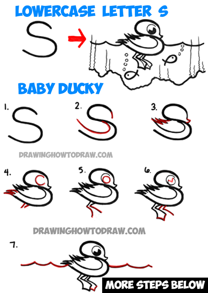 Learn How to Draw a Cartoon Baby Duckling from the Letter 's' Simple Step by Step Drawing Lesson