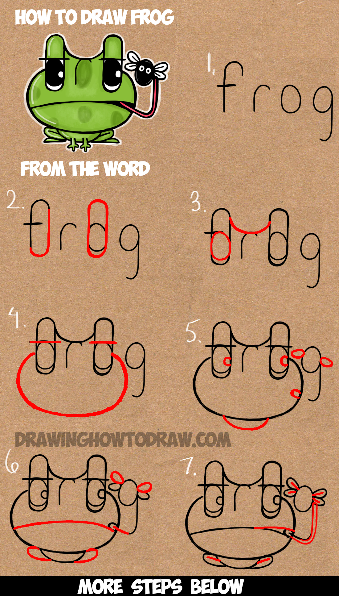 How to Draw Cartoon Frogs from the Word Frog Easy Step by Step Word Cartoon Tutorial for Kids
