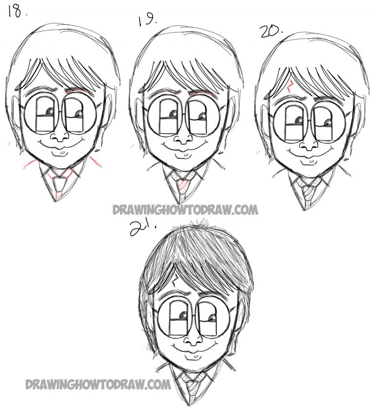 How to Draw Cartoon Harry Potter from the letters ‘HP’ Step by Step Drawing Tutorial How to