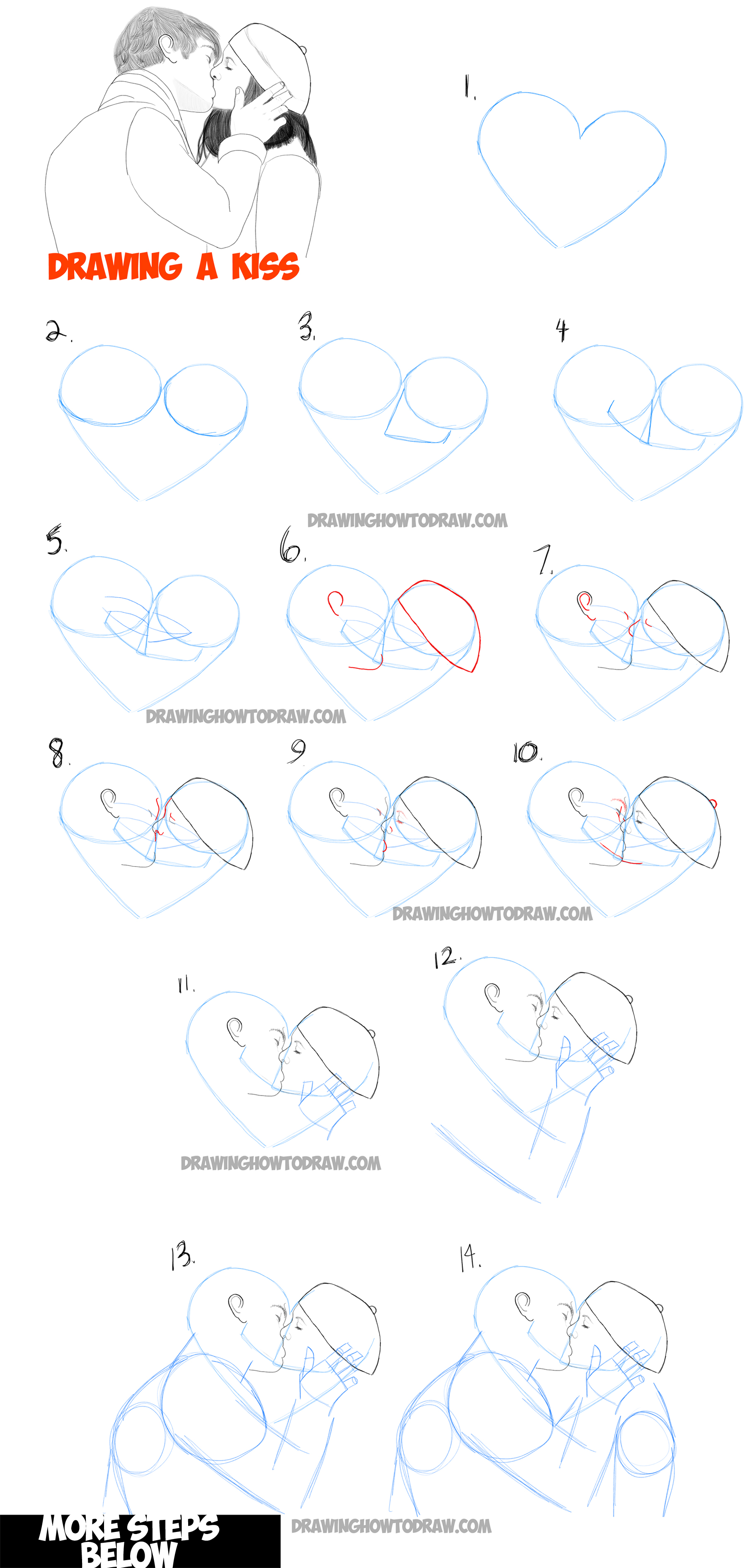 Learn How to Draw Romantic Kisses : Kissing Couples - Step by Step Drawing Tutorial