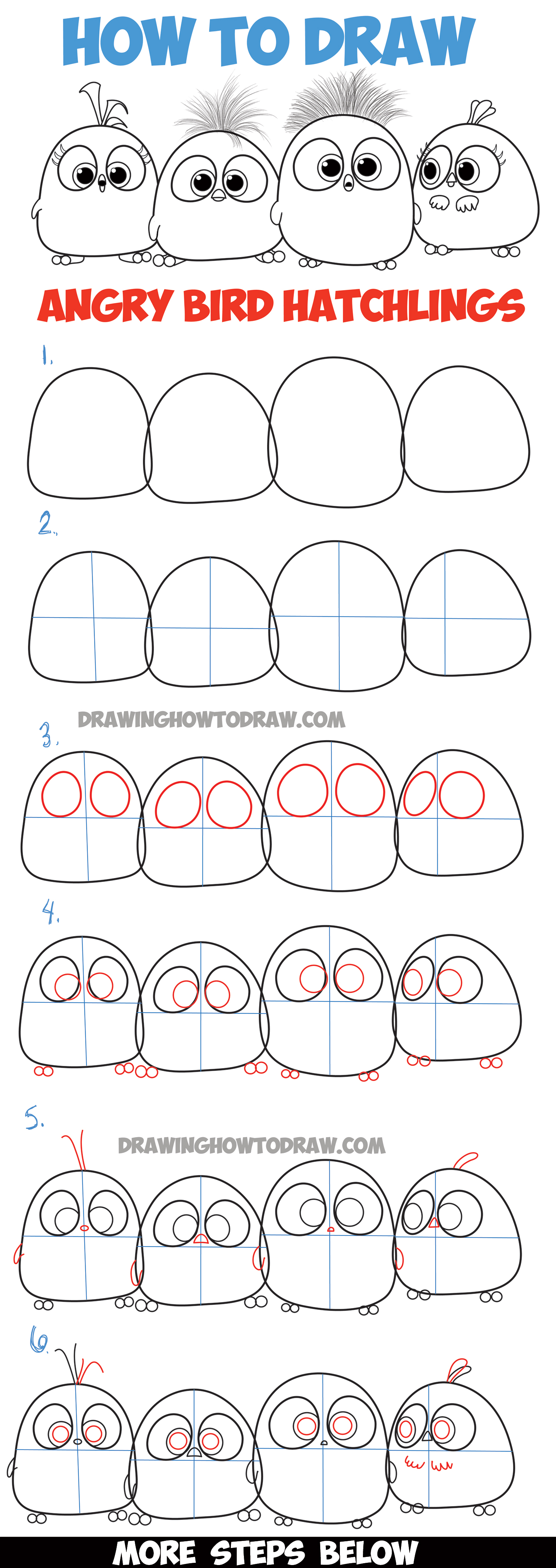 Learn How to Draw Angry Bird Hatchlings Baby Birds - Step by Step Drawing Tutorial