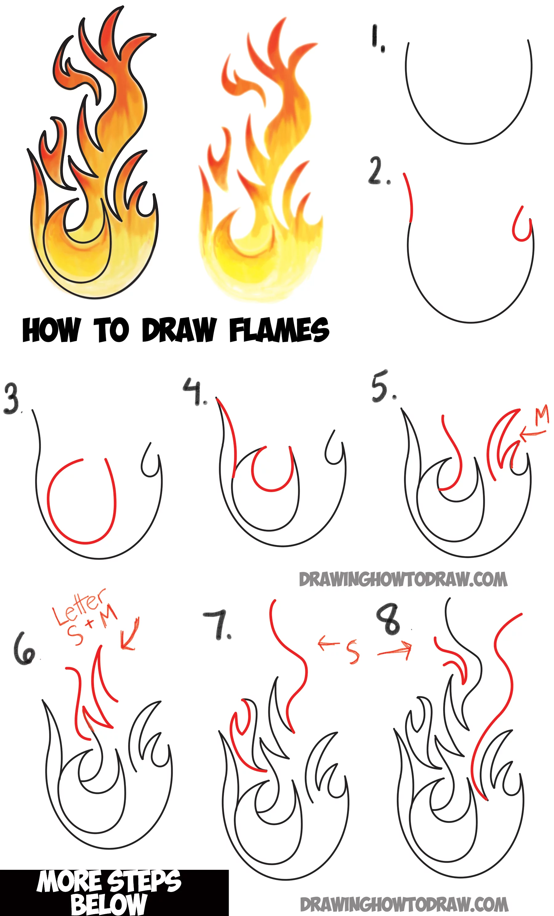 How to Draw Flames and Drawing Cartoon Fire Drawing Tutorial - How to Draw  Step by Step Drawing Tutorials
