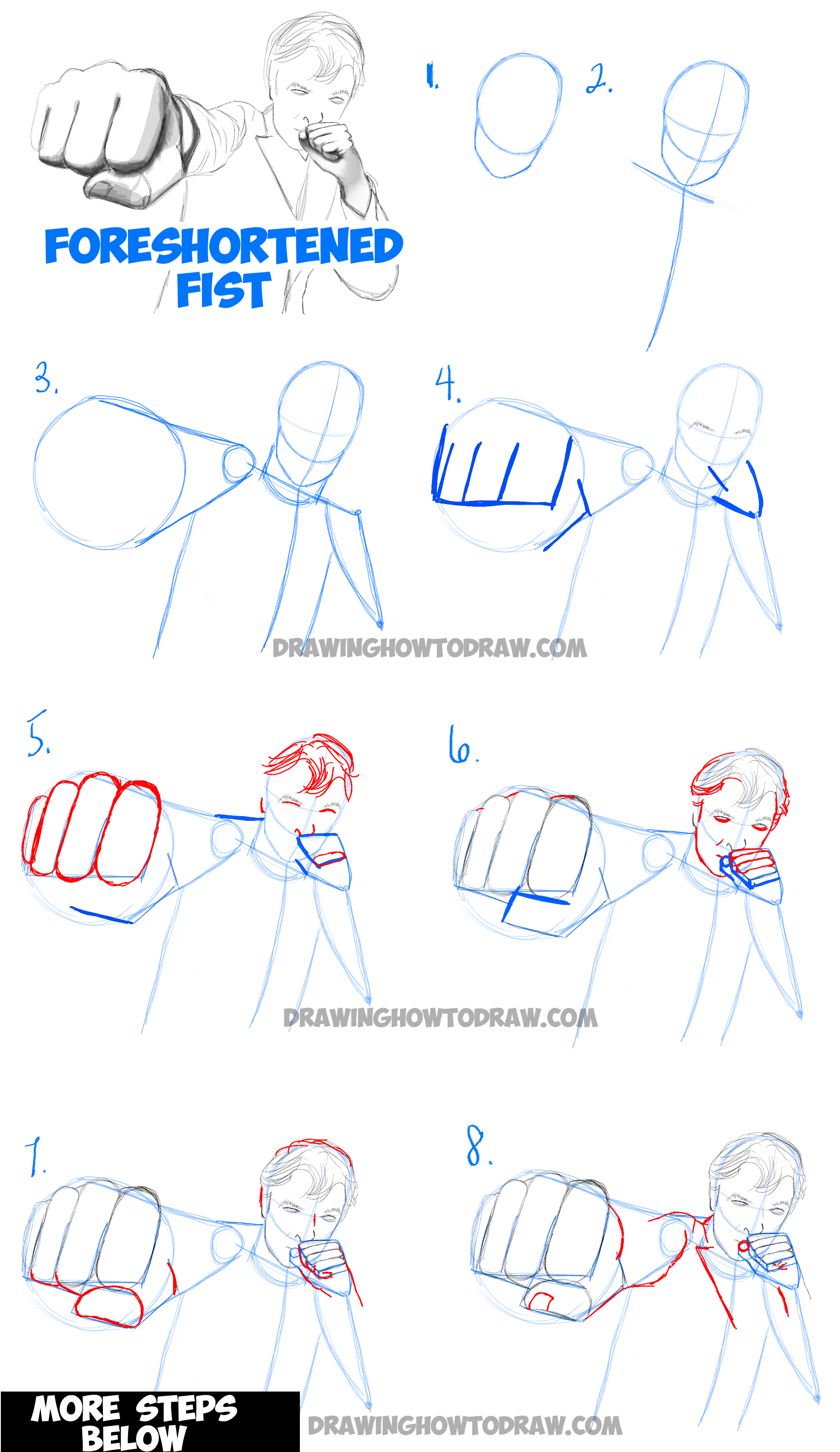 Learn How to Draw Foreshortened Fists : Step by Step Drawing Tutorial