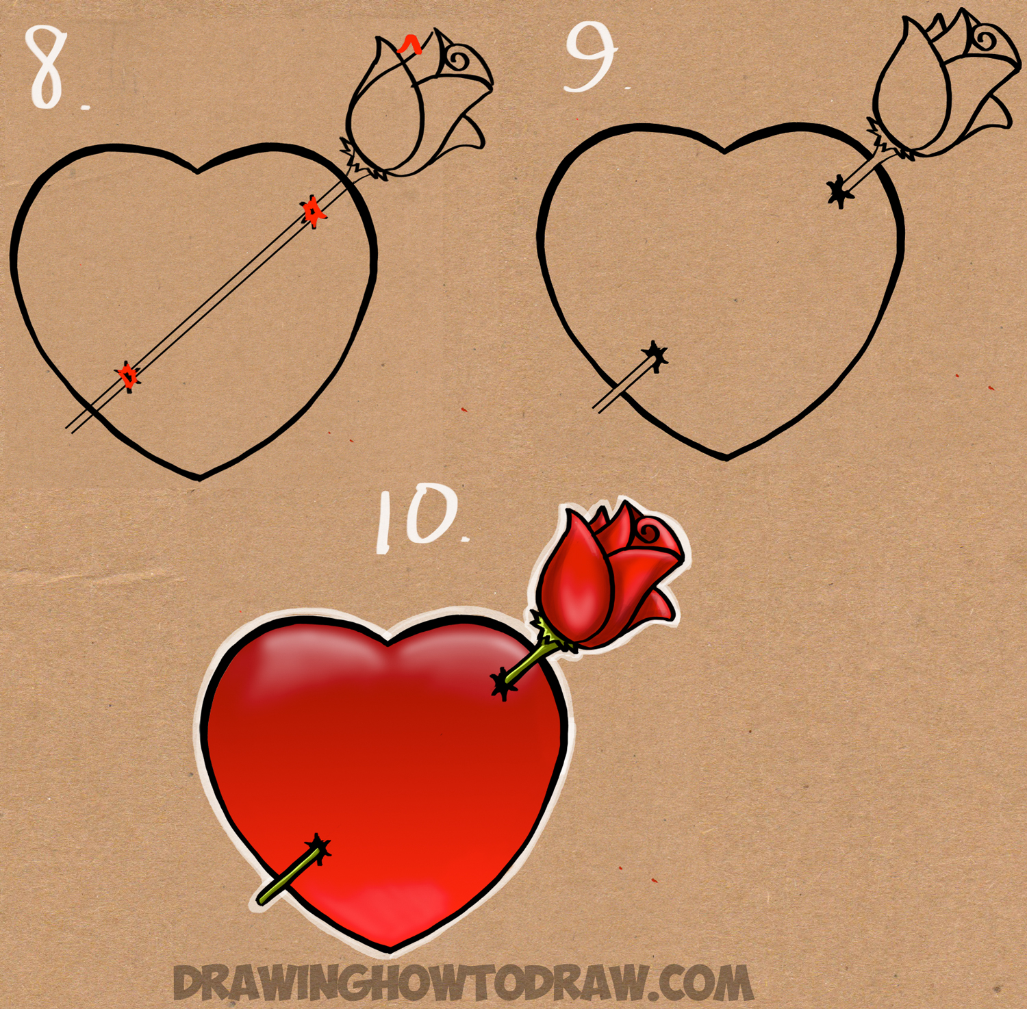 Hello Kitty drawing with love heart, How to draw Hello Kitty step by step