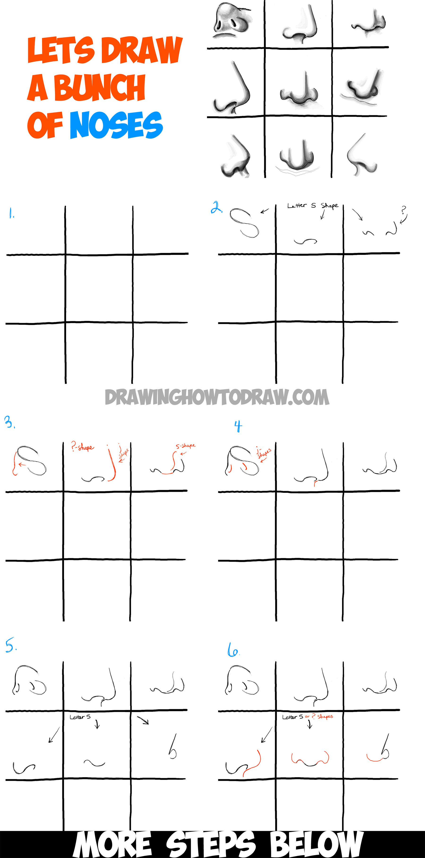 How to Draw Noses from All Different Angles and Positions - Step by Step Drawing Tutorial
