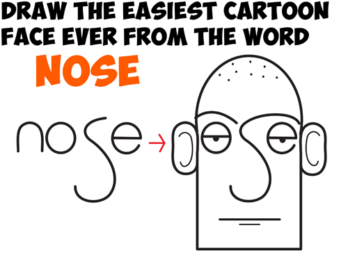 learn how to draw cartoon faces from the word nose tutorial for kids