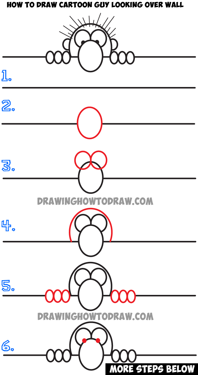 Learn How to Draw Cartoon Guy Looking Over a Wall - Simple Step by Step Drawing Lesson for Kids