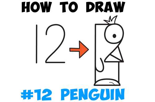 Learn How to Draw Cartoon Penguins from #12 - Simple Steps Drawing Lesson for Kids