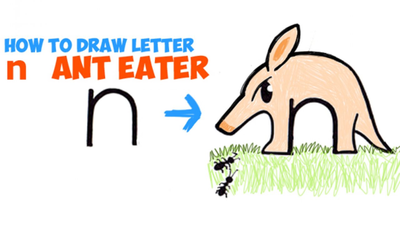How to Draw Cartoon Ant Eater from Lowercase Letter n - Easy Drawing Lesson  for Kids - How to Draw Step by Step Drawing Tutorials