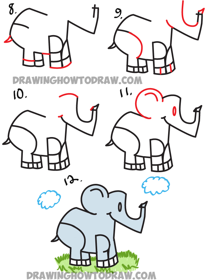 How to Draw Cartoon Elephants from the word Elephant - Word Cartoons Tutorial for Kids