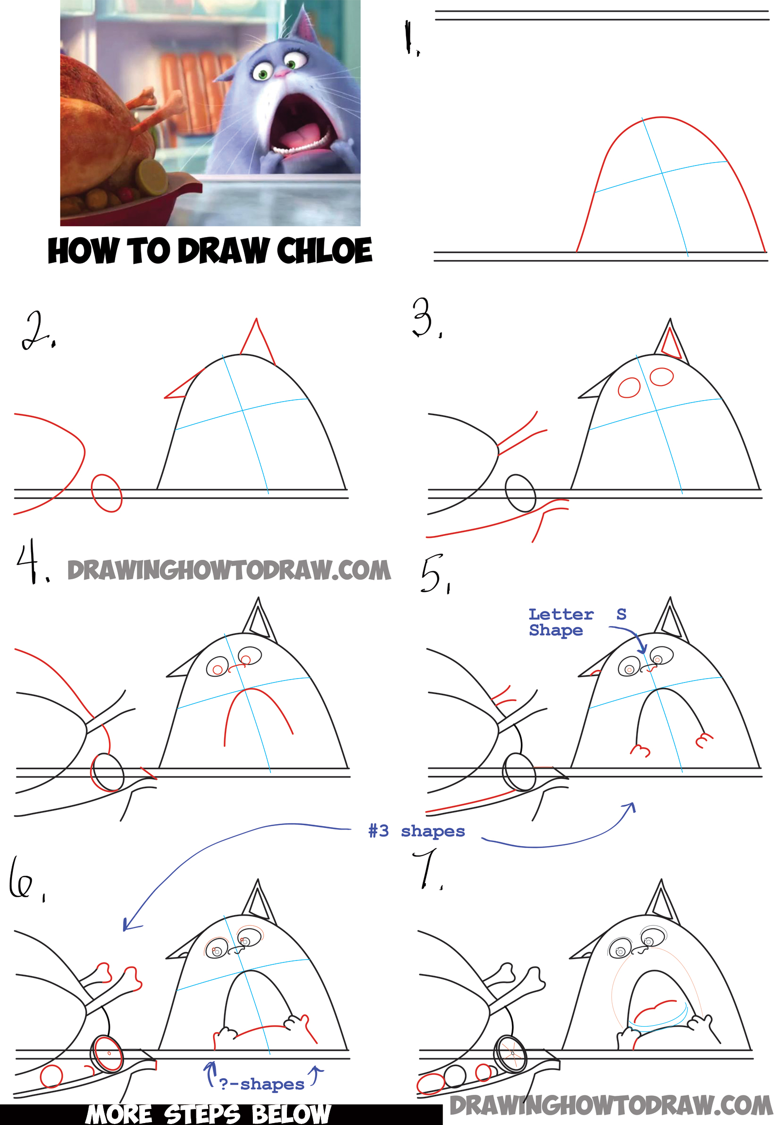 Learn How to Draw Chloe the Cat from The Secret Life of Pets : Simple Step by Step Drawing Lesson for Kids
