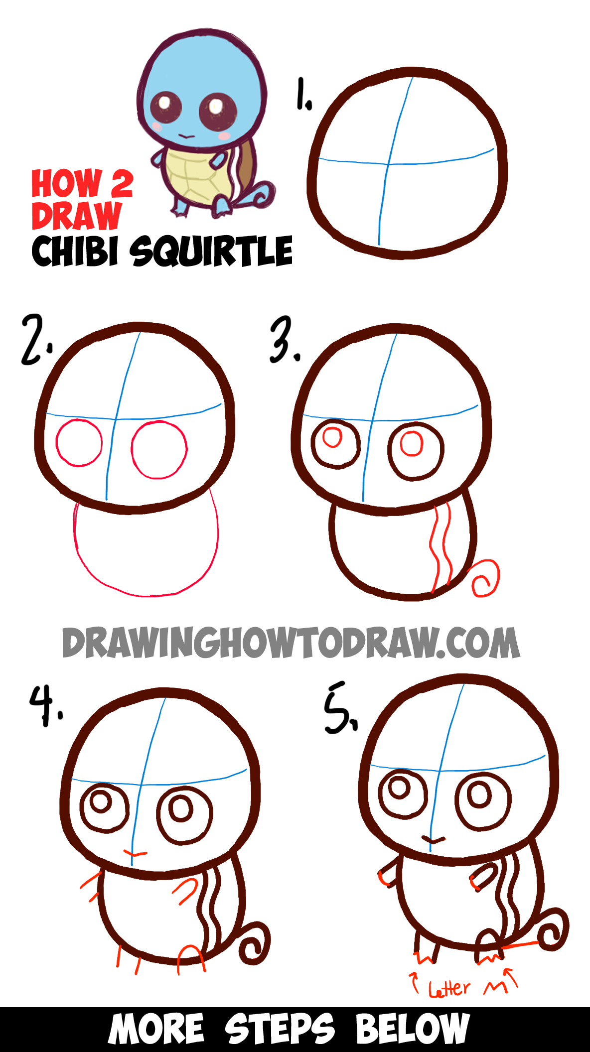 How to Draw Cute Baby Chibi Squirtle from Pokemon Easy Step by Step ...