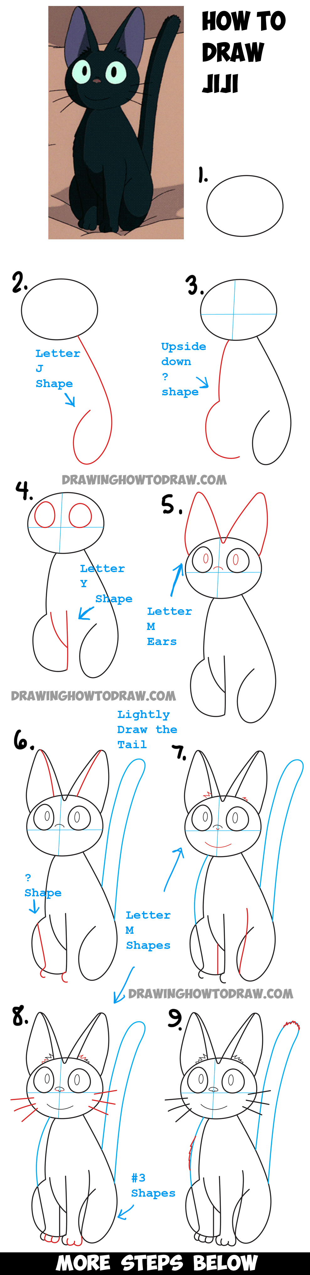 Learn How to Draw Jiji from Kiki's Delivery Service - Simple Steps Drawing Lesson