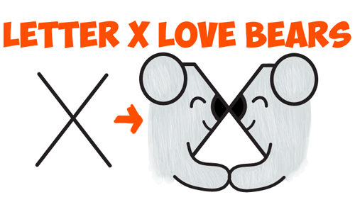 How to Draw Two Bears in Love from the Letter X - Simple Steps Drawing Tutorial