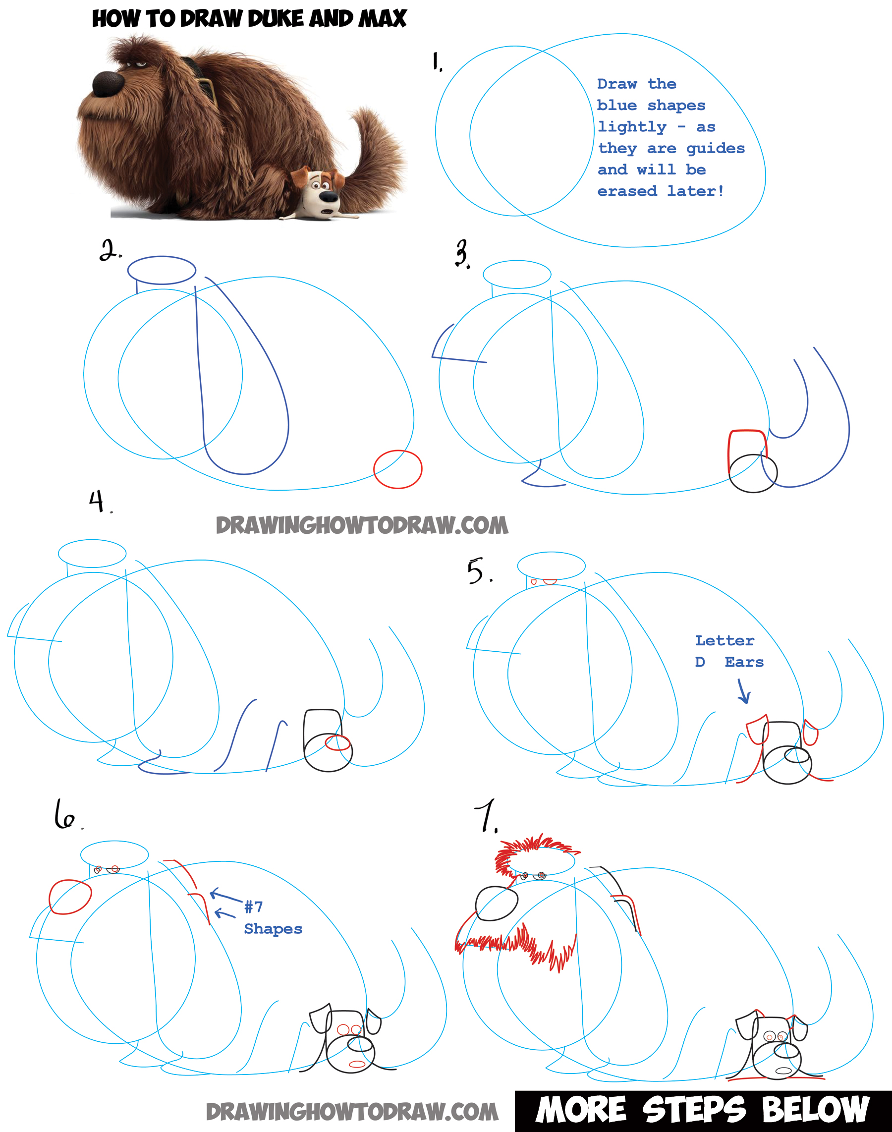 Learn How to Draw Duke Sitting on Max from The Secret Life of Pets - Step by Step Drawing Lesson for Kids
