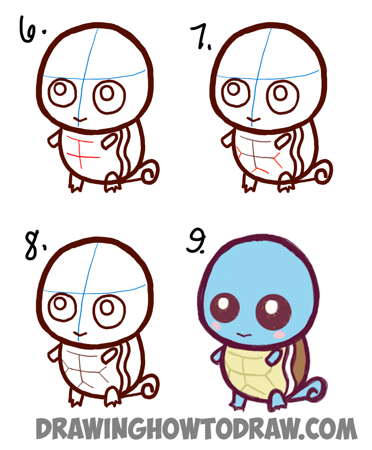 How to draw cute baby chibi squirtle step by step drawing tutorial