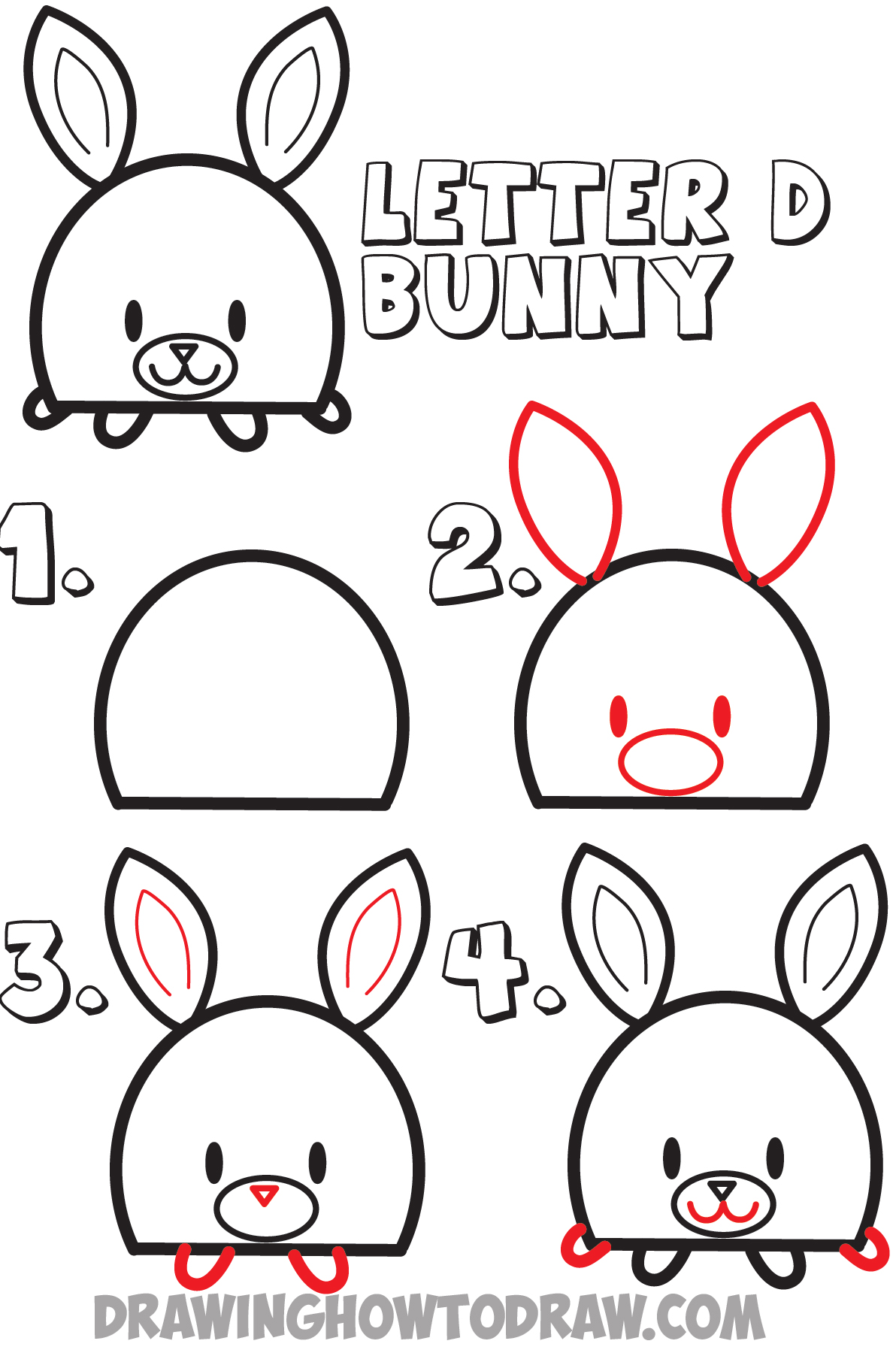 how to draw a cartoon bunny rabbit from the letter D