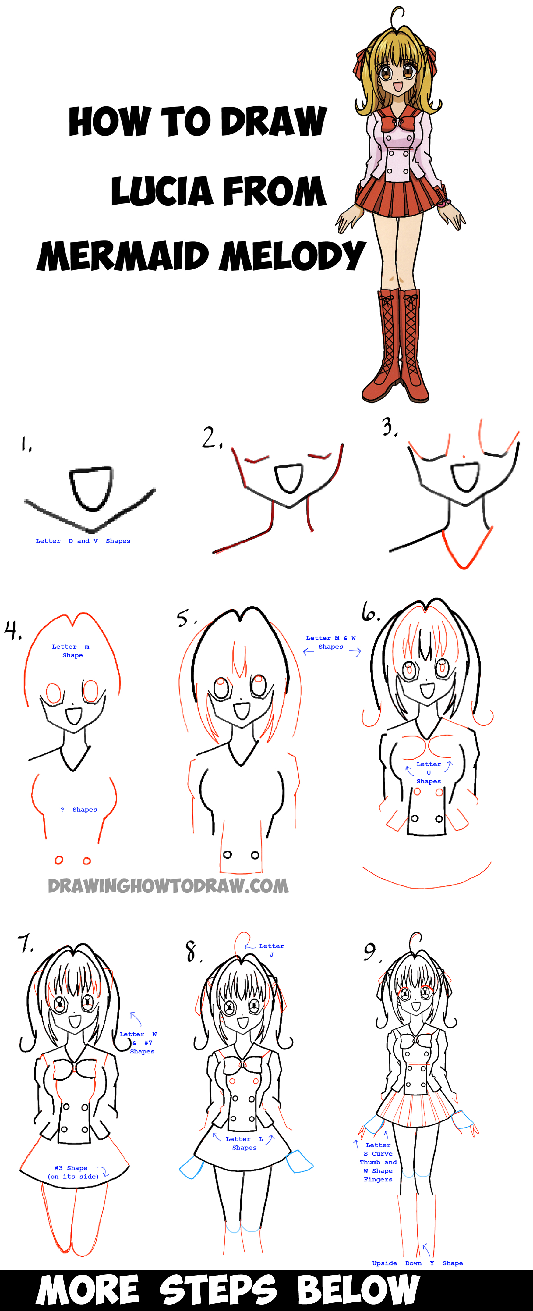 Learn How to Draw Lucia Nanami from Mermaid Melody - Easy Steps Drawing Manga Lesson for Kids