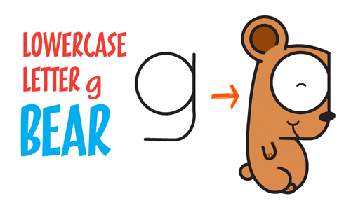 How to Draw Cartoon Bear Cub from Lowercase Letter g - Easy Step by Step Drawing Tutorial for Kids