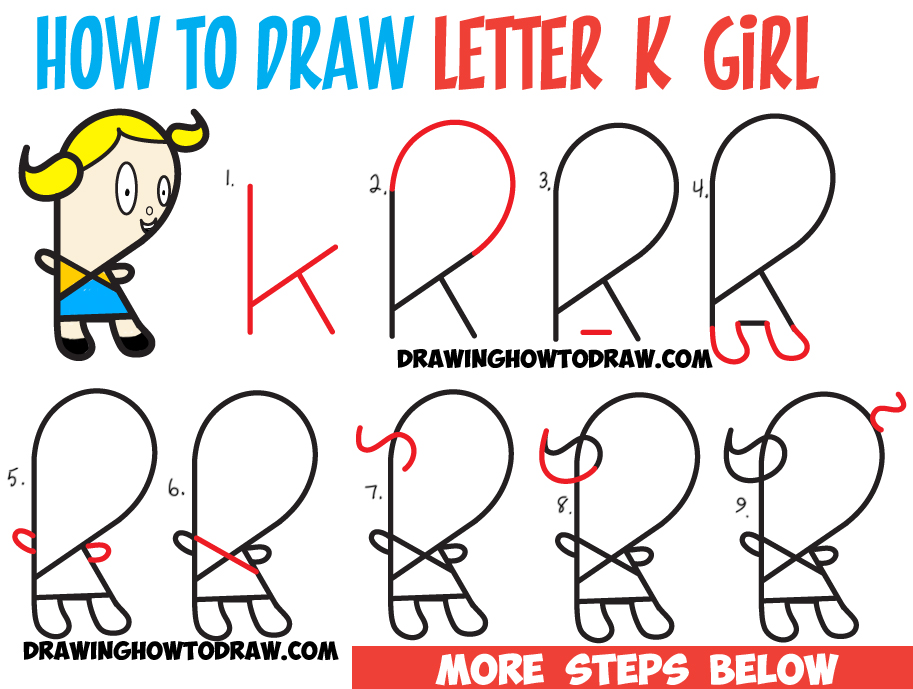 Learn How to Draw a Cartoon Girl from Lowercase Letter g : Step by Step Drawing Lesson for Kids