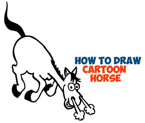 How to Draw a Cartoon Horse Galloping / Charging - Step by Step Tutorial